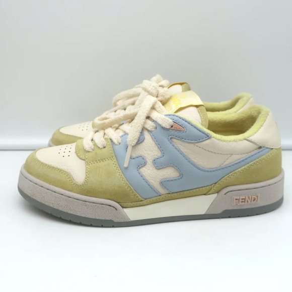 Fendi Match Sneakers Yellow Suede & Light Blue Leather Size 38 - Picture 6 of 12